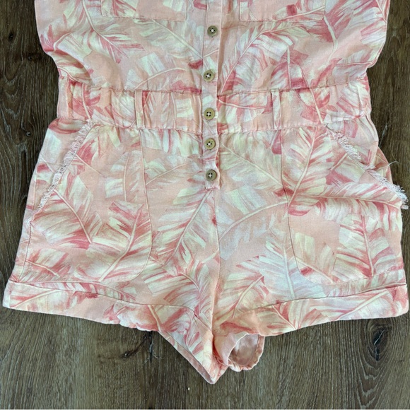 Show Me Your MuMu Linen Blend Pink Palm Leaf Print Romper Size:XS - Picture 4 of 16